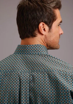 Stetson Ring Geo Print Shirt -Equestrian Clothing Store ring geo print shirt green back 1100105267005 stetson 50212.1605309397
