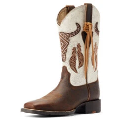 Ariat Round Up Southwest StretchFit Western Boot -Equestrian Clothing Store round up sw stretchfit brown.wh front 10044434 ariat 28031.1677192539