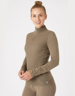 B Vertigo Ruth 1/4 Zip Sweater 14 B Vertigo Ruth 1/4 Zip Sweater -Equestrian Clothing Store ruth sweater shiitake beige rider 33546 SBE b vertigo 07804.1667873014