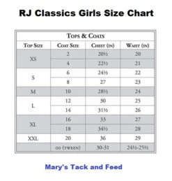 RJ Classics Girls Rebecca Show Shirt 16 RJ Classics Girls Rebecca Show Shirt -Equestrian Clothing Store size chart girls tops jackets rj classics 90885.1659025185