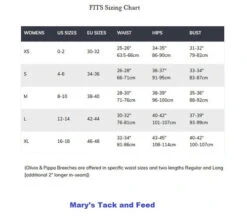 FITS Free Flex Full Seat Breeches -Equestrian Clothing Store size chart ladies FITS 81967.1659370292