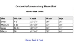 Ovation Performance Long Sleeve Show Shirt -Equestrian Clothing Store size guide performance LS 471225 ovation 14838.1622923373