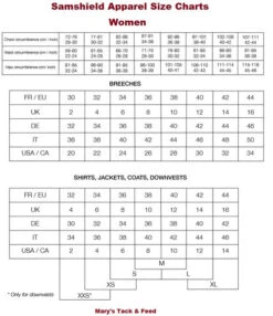 Equestrian Clothing Store -Equestrian Clothing Store size guide women samshield 30793.1638916610