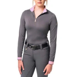 Kastel Denmark 1/4 Zip Sun Shirt - Solid Colors -Equestrian Clothing Store solid LS lilac asphalt front LSLA kastel 32210.1649970869