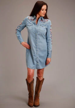 Stetson Southwest Embroidered Denim Dress 9 Stetson Southwest Embroidered Denim Dress -Equestrian Clothing Store southwest embroidered dress denim front 1105705942010 stetson 72548.1678230659