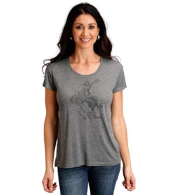 Stetson Ladies Bronc Tee Short Sleeve -Equestrian Clothing Store stetson lds bronc tee ss grey front 1103905620815 stetson 55310.1661983209