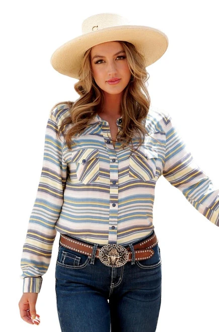Cruel Denim Striped Rayon Western Top 3 Cruel Denim Striped Rayon Western Top