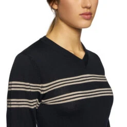 Cavalleria Toscana Merino V-Neck Sweater -Equestrian Clothing Store v neck sweater navy front detail MAD113 LA035 7901 cavalleria toscana 45487.1650668187