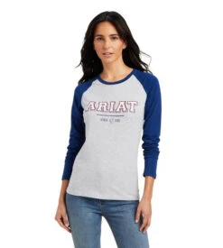 Ariat Varsity Logo Tee Long Sleeve -Equestrian Clothing Store varsity tee ls blue grey front 10041353 ariat 29789.1661214447