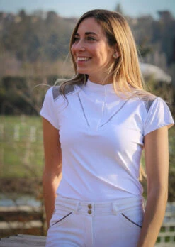 PÉNÉLOPE Pénélope Venise Show Polo Short Sleeve -Equestrian Clothing Store venise show polo white taupe front2 987 904 010 penelope 55283.1688661115