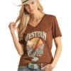 Rock & Roll Western Desert Tour Tee 1 Rock & Roll Western Desert Tour Tee -Equestrian Clothing Store western desert tour tee brown front 49T3036 rrcg 03616.1648411517