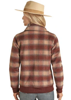 Powder River Wool Plaid Bomber Coat -Equestrian Clothing Store wool plaid bomber coat wine back PRWO92RZYV PRO 61490.1668616787