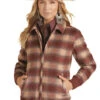 Powder River Wool Plaid Bomber Coat -Equestrian Clothing Store wool plaid bomber coat wine front PRWO92RZYV PRO 79704.1668616789