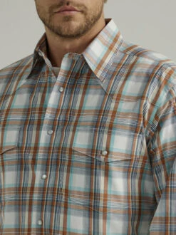 Men's Wrangler Wrinkle Resist Brown Plaid Shirt -Equestrian Clothing Store wrinkle resist plaid shirt brown detail 112330396 wrangler 08955.1689459284