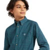 Boys Ariat Declan Stretch Shirt -Equestrian Clothing Store youth declan stretch LS deep pacific detail 10039568 ariat 18879.1645570634